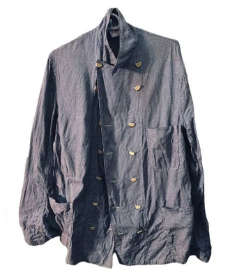 Paris Halles Villette Vintage 80s French Cotton Chef Navy Check Unisex Jacket M - Image 1 of 4