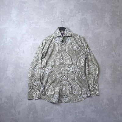 Hawes & Curtis Shirt Men's Medium Olive Green Cotton Paisley Slim Fit Button-Up - Image 1 of 4