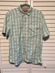 Simms Big Sky Shirt Men Medium Bahamas Plaid Pearl Snap Embroidered Vented SS - Picture 1 of 14