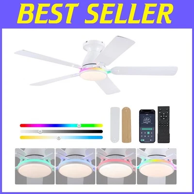 52-inch Low Profile Ceiling Fan with LED Light & App Control for Stylish Living - Image 1 of 4
