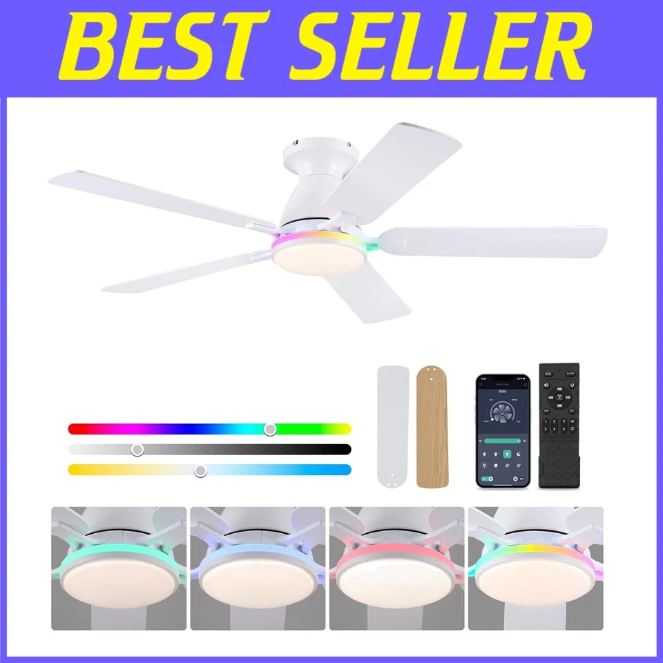52-inch Low Profile Ceiling Fan with LED Light & App Control for Stylish Living - Image 1 of 4