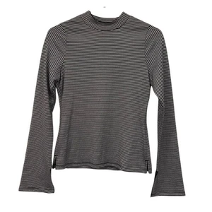 AYR Mock Turtleneck Womens XS Black White Striped Cropped Top Shirt  - Picture 1 of 8