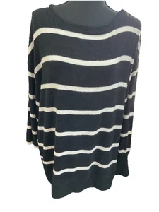 Sonoma Damen Plus schwarzer Pullover mit weißen Streifen sehr weich 1X - Bild 1 von 10