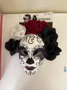 Halloween/Day Of The Dead Adult Novelty Skulls Flowers Face Mask New Free Ship - Picture 1 of 10