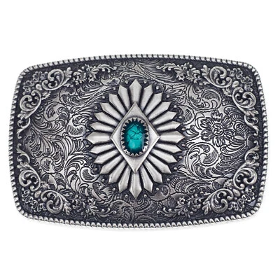 Fibbia Western Tribale, Argentato (Argento Placcato), Vintage Stile, Cintura - Immagine 1 di 3