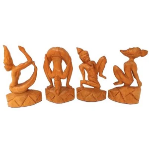 Set of 4 All Wood Yoga Posture Hand-carved Yogi Asana Sculpture Figurine Statue  - Picture 1 of 10