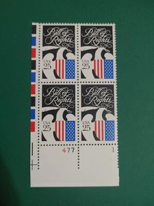 US Stamps Plate Block Scott #2421 25c Bill of Rights [4] MNH. Free Shipping! - Picture 1 of 2