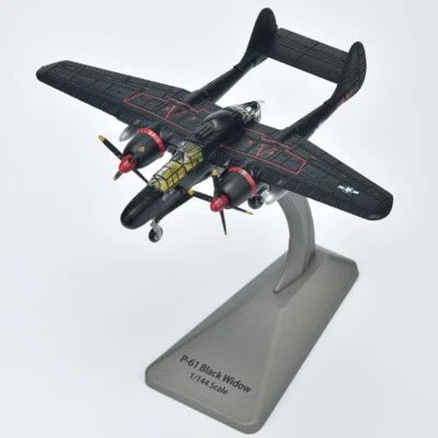 Avión de combate Black Widow modelo militar fundido a presión de aleación escala 1:144 USAF P-61 Foto 1 de 4