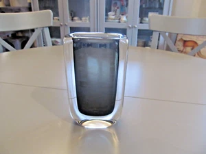 ORREFORS BLACK DUSK AND CLEAR CRYSTAL 6 1/4 INCH VASE - Picture 1 of 5