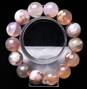 15.5mm Natural Cherry Blossom Agate Quartz Crystal Bangle Bracelet Handmade