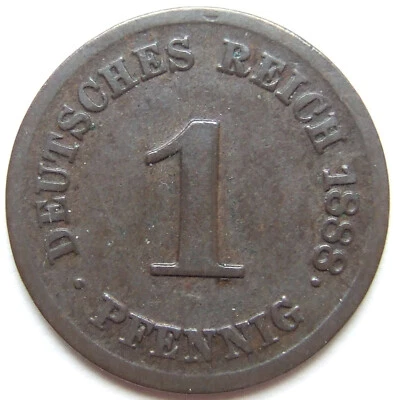 Moneda Imperio Reich Alemán 1 Pfennig 1888 F IN Muy fina/fina Foto 1 de 2