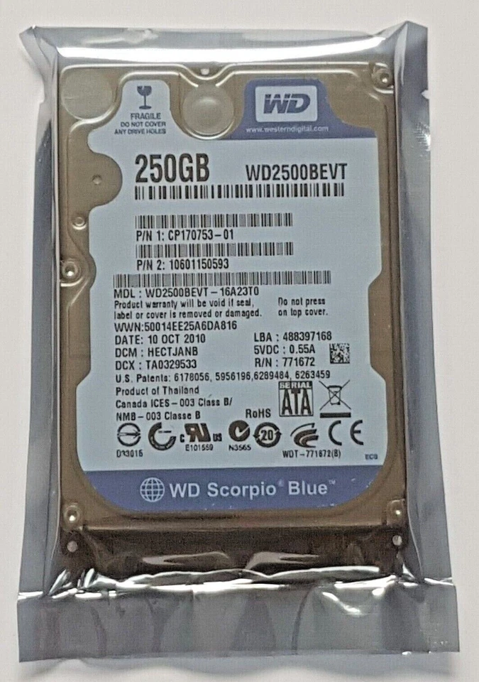 250 GB SATA Western Digital WD2500BEVT-16A23T0 5400RPM 8MB 2.5 " Hard Drive New - Image 1 of 1