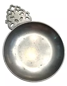 Vintage Stede 6" Zinn Pferdekopf Porringer Schüssel Weinprobe flacher Griff - Bild 1 von 5