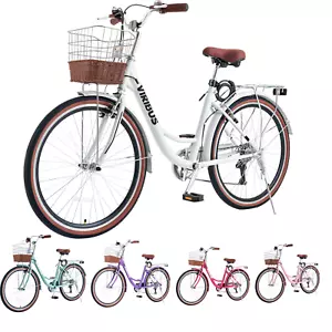 VIRIBUS Women's Bike 24/26 Inch Beach & City Cruiser Bicycle with 7 Speed Mint - Picture 1 of 20
