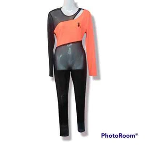 NWT So Real Jumpsuit Neon Orange & Black Transparent Mesh Sz L - Picture 1 of 5