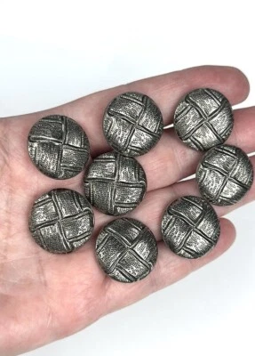8 Vintage Silver Tone 7/8" Shank Metal Sewing Buttons - Image 1 of 4