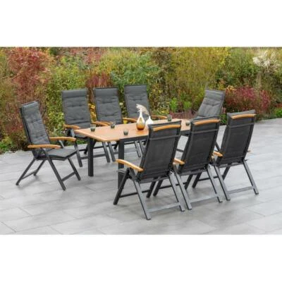 Merxx Gartenmöbel Tilos Set 17tlg. 8 Klappsessel + 8 Kissen + 1 Ausziehtisch - Bild 1 von 4