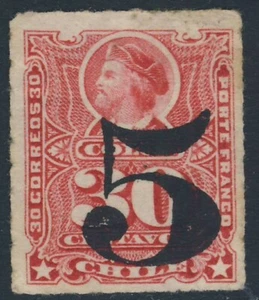 CILE 1900 5 Supplemento su 30c. Colon rosso a roulette SG 86 MNG - Foto 1 di 2