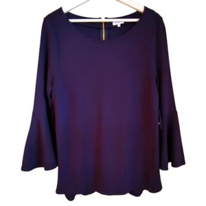 Crown & Ivy Tunic Top Women's Size L Navy Blue Knit 3/4 Bell Sleeve Scoop Neck - Picture 1 of 11