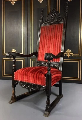 Sillón isabelino/jacobeo/renacentista respaldo alto troneo/brazo años 1870’s Foto 1 de 4