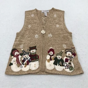 Vintage Vest Womens Large Beige Christmas Sweater Grandma Snowman Y2K Classic - Picture 1 of 18