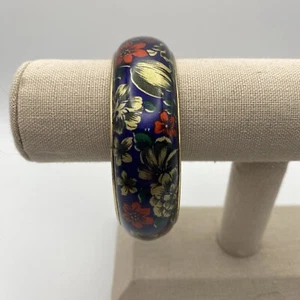 De colección. Brazalete pulsera floral azul pintado de latón - Imagen 1 de 6