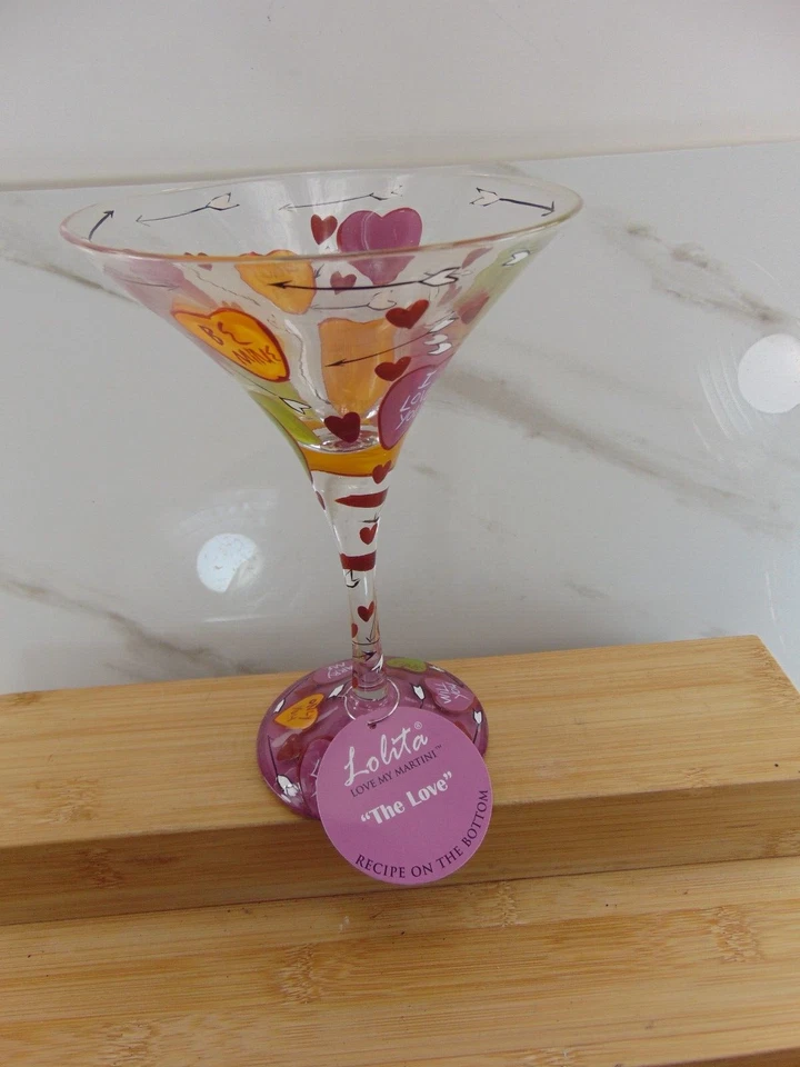 Lolita The Martini Collection Love Recipe on Bottom Hand Painted Glass Hearts