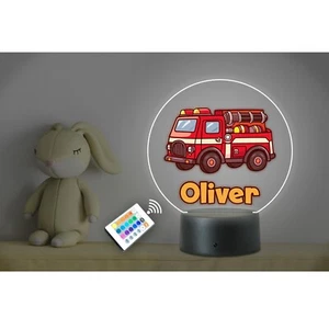Camión de bomberos personalizado nombre para niños luz nocturna LED de neón. Dormitorio para bebé + control remoto - Imagen 1 de 4