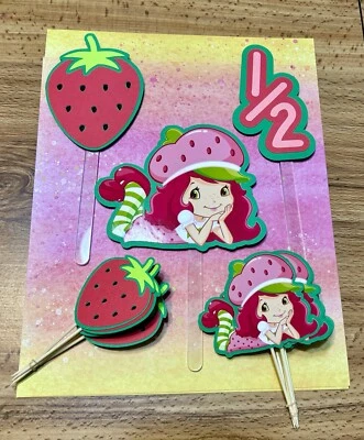 Fresas Niña 1/2 Cumpleaños Celebración Pastel Topper Plus Cupcake Toppers Foto 1 de 3