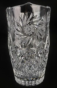  Vintage Sudety Lead Crystal Cut Glass Pinwheel and Starburst Vase  8¾" Tall - Picture 1 of 12