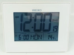 Seiko QHL057W PANTALLA GRANDE Cabecera LCD Alarma Calendario Batería Reloj Blanco Temperatura - Imagen 1 de 10