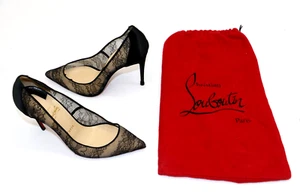 Christian Louboutin Black Mesh Lace Pointed Toe Pumps EU 38.5 US 8.5 - Picture 1 of 20