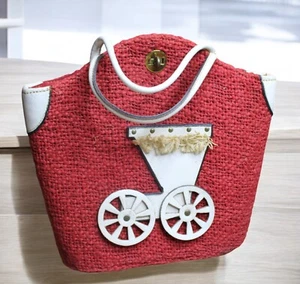 Vintage Roger Van S Handbag Purse Red With Leather Cart - Picture 1 of 3