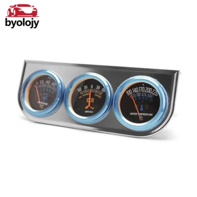 2" 52mm Chrome Car 3in1 Triple Gauge Set AMP Meter Water Temp Oil Pressure Meter - Image 1 of 4