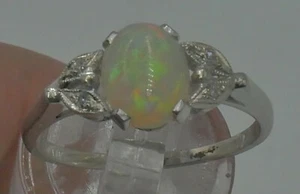 14KT WHITE GOLD FASHION RING WITH OVAL OPAL AND DIAMONDS 2.9GR SIZE 8.75 - Picture 1 of 7