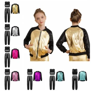 Kids Girls Tracksuit Fashion Jacket And Pants Team Dancewear Jogger Sweatsuit - Picture 1 of 73