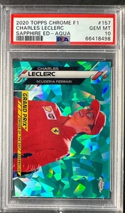 2020 TOPPS CHROME #157 F1 CH.LECLERC #/99 RC SAPPHIRE AQUA REFRACTOR PSA10 POP 7 - Picture 1 of 2