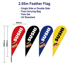 Outdoor 2.5M 3.7M 4.5M Sushi Flag Teardrop Flags Spike Base kit Red Banner Sign - Picture 1 of 11