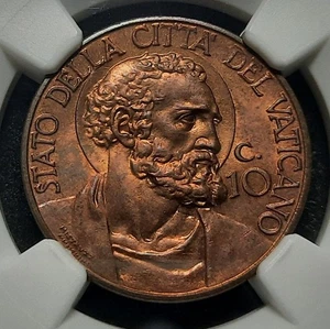 1936 XV Vatican 10 Centesimi Pius XI NGC MS64 RB - Picture 1 of 6