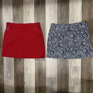 2 Rafaella Comfort Skorts Women's Sz Large Blue w/White Floral & Solid Red EUC! - Picture 1 of 10