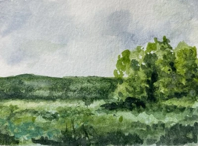 ACEO Original Watercolor Landscape “Green Hills”2.5”x 3.5” by Pamela Long - Image 1 of 2