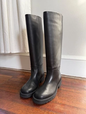 Zara black leather pull on tall boots  | Size 7.5 (EU38) - Image 1 of 4