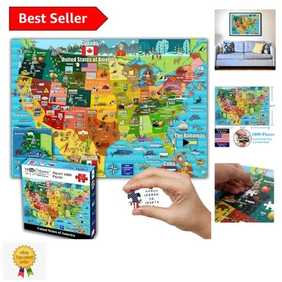 Colorido rompecabezas de mapa de 1000 piezas EE. UU. - Regalo perfecto para niños y familias Foto 1 de 4