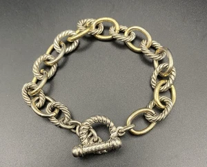 Bracciale maglia corda bicolore Toggle 7,25" oro argento grosso Rolo stile designer - Foto 1 di 5