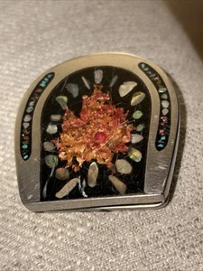 VINTAGE HORSESHOE SOUTHWESTERN DESIGN ART BELT BUCKLE Abalone - Picture 1 of 3