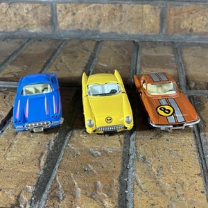 Lot Of 3 Chevy Corvettes Blue 1962 - Orange 1962 Sting Ray - Yellow 1956 Toy Car - Picture 1 of 24