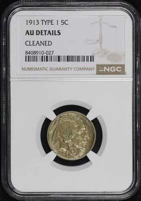 1913 Type 1 Buffalo Nickel NGC AU Details Cleaned - Pastel Toning! - Image 1 of 2