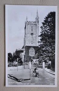 Westbury on Trym Holy Trinity Church Vintage RP card....with man on bicycle - Picture 1 of 2