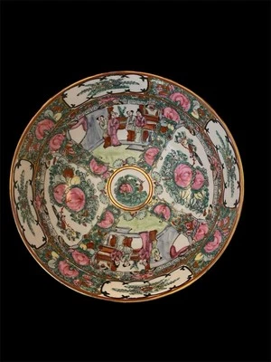 Antiguo Medallón Rosa Familia Grande Exportación China Porcelana Cuenco Pintado a Mano Foto 1 de 4