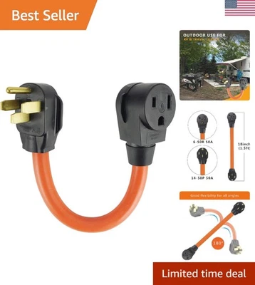Orange and Black 1.5FT Power Cord, NEMA 14-50P to 6-50R,  Certified 50 Amp - Image 1 of 4
